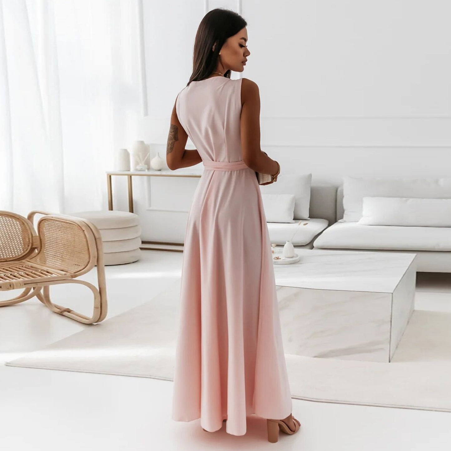 Vestito Maxi Scollo V Cintura