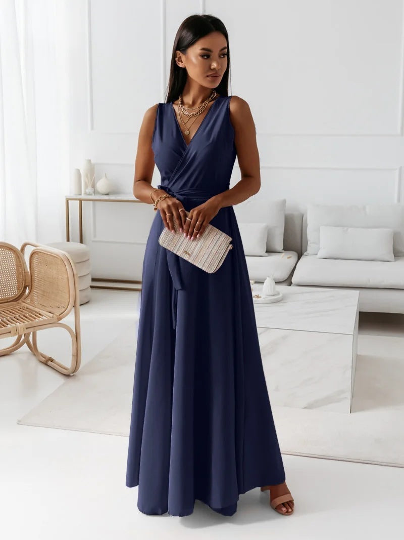 Vestito Maxi Scollo V Cintura