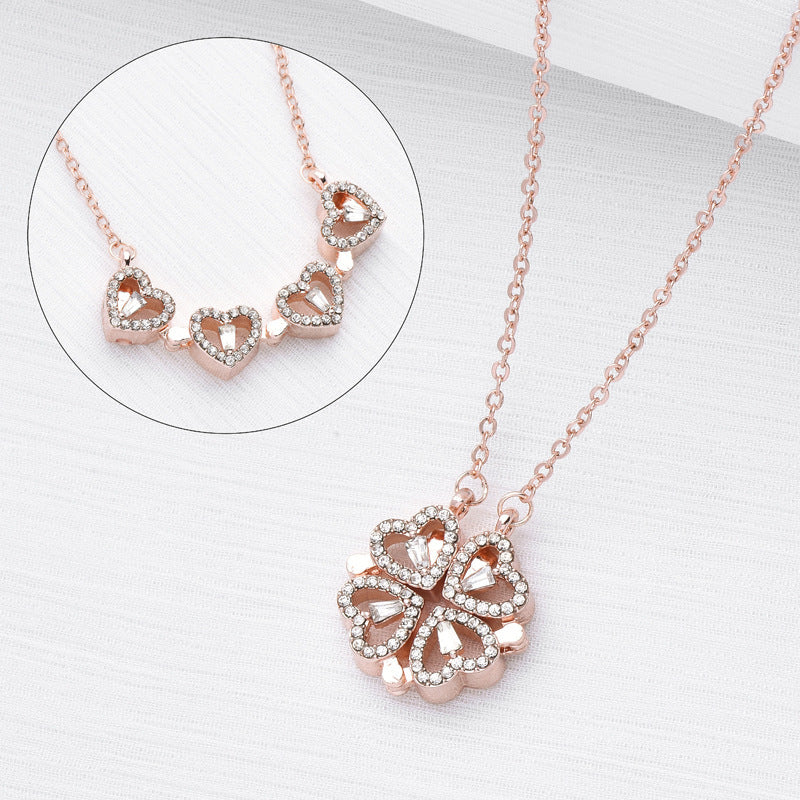 Retro Magnetic Folding Heart Shaped Four Leaf Clover