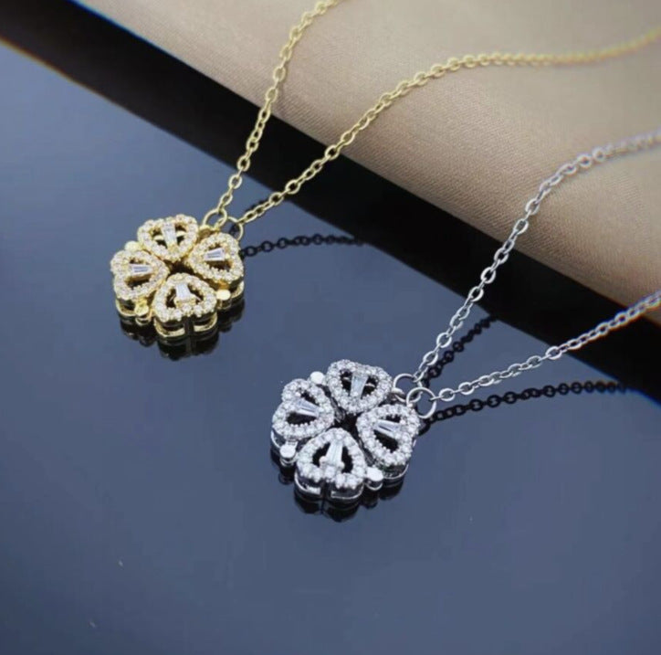 Retro Magnetic Folding Heart Shaped Four Leaf Clover
