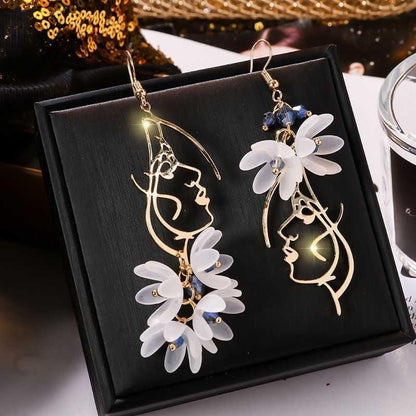Flower Long Earrings Wild Red Rose Flower Long Rhinestone Tassel Earrings Earrings