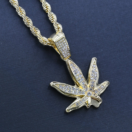 Collana Hip Hop Foglia Cristalli