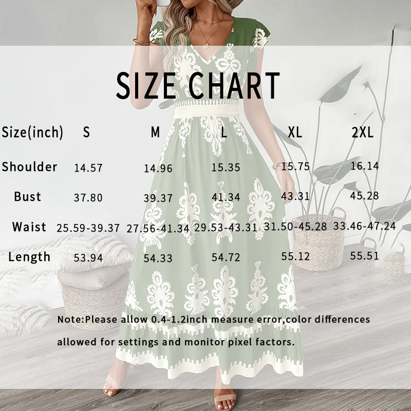 Women's Summer Flowy Maxi Dress Casual Cap Sleeve V Neck Smocked Waist Beach Sundress
