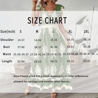 Women's Summer Flowy Maxi Dress Casual Cap Sleeve V Neck Smocked Waist Beach Sundress