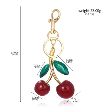 A Pair Of Red Cherry Crystal Bag Glitter Keychain