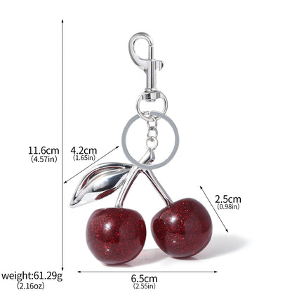 A Pair Of Red Cherry Crystal Bag Glitter Keychain