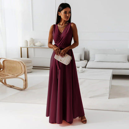 Vestito Maxi Scollo V Cintura