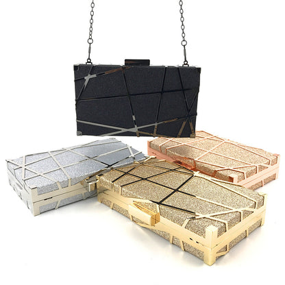 Clutch Luxury Oro Glitter Catena
