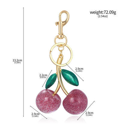 A Pair Of Red Cherry Crystal Bag Glitter Keychain