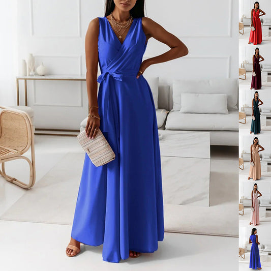 Vestito Maxi Scollo V Cintura