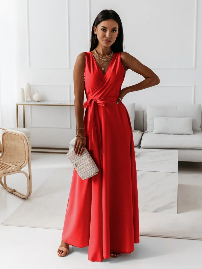 Vestito Maxi Scollo V Cintura
