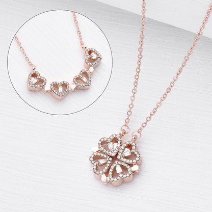 Retro Magnetic Folding Heart Shaped Four Leaf Clover